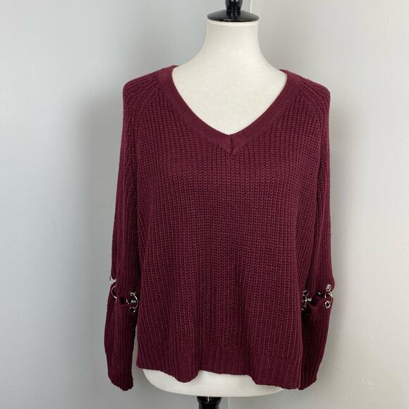 LF Seek the Label Burgundy Cutout Sleeve Chunky Knit Oversized Sweater Small - Picture 1 of 7
